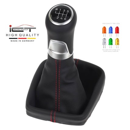 RED STITCH FITS SEAT IBIZA CORDOBA 2002-2008 SHIFT BOOT REAL BLACK LEATHER